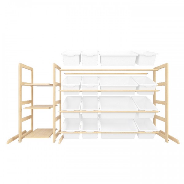 Etitlly Toy Storage with Kids Bookshelf for Room, Bedroom,Playroom, Nursery,Kindergarten,16 Storage Bins and 3 Side Shelves,Storage,White
