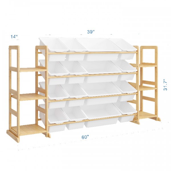 Etitlly Toy Storage Organizer with Kids Bookshelf for Room,Bedroom,Playroom,Nursery,Kindergarten,16 Storage Bins and 6 Side Shelves,Storage,White